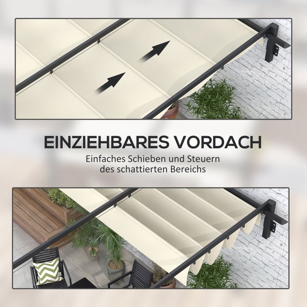 Outsunny Terrassendach Pergola ca. 3x3m Terrassendachung, Garten Pavillon aus Aluminium, Wandmontage, Gartenpavillon mit Verstellbares Dach, Sonnenschutz für Terrasse und Garten, Cremeweiß