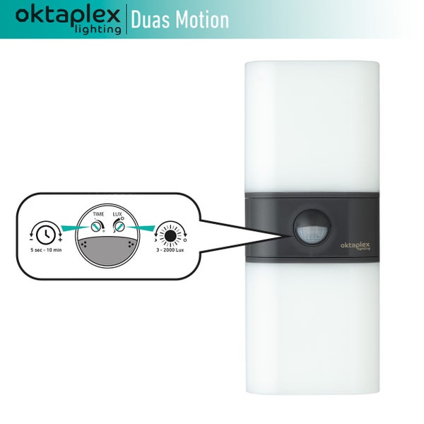Außenlampe mit Bewegungsmelder 20W 1800lm 3000K Warmweiß IP65 drehbare Leuchte Anthrazit Wandleuchte Duas Motion
