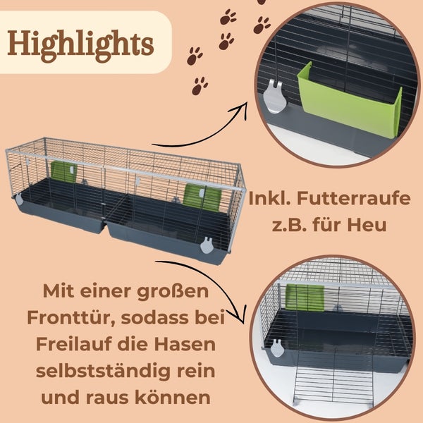 Kaninchenkäfig XXL Indoor Kaninchenstall 160 Meerschweinchen Käfig Hasenkäfig Kaninchenkäfig XXL drinnen draußen Hasenstall inkl. Heuraufe Kleintierkäfig