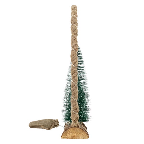 ECD Germany LED Jute Kreis mit LED-Beleuchtung 45x45x9,5 cm, Deko Weihnachtskreis aus Seil mit 45 warmweißen LEDs, 3 Tannen, Jutesäckchen, Batterien, Timer, Weihnachtsbeleuchtung Weihnachtsdeko Innen