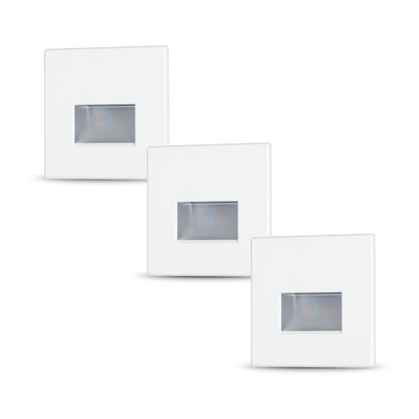 Set LED Wandeinbauleuchte Edge 3er-Set eckig 80x5mm 3x1,2W 3x50lm 230V 2700K Weiß matt