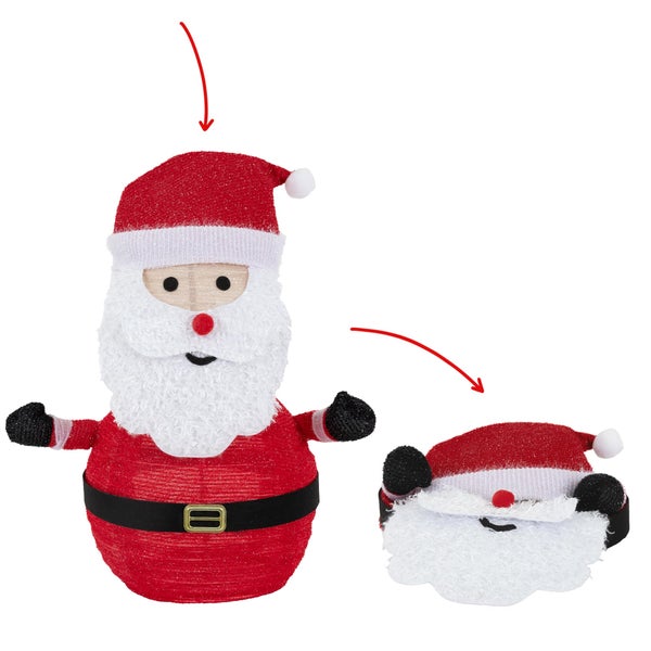 ECD Germany LED Weihnachtsmann mit Mütze, Bart & Handschuhe, 68cm hoch, Gartenfigur mit 30 warmweißen LEDs beleuchtet, Timer, batteriebetrieben, Innen/Außen, zusammenfaltbar, Dekofigur Weihnachtsdeko