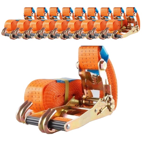 Set von zehn Zurrgurten mit Ratschenmechanismus und Spitzhaken für die Ladungssicherung