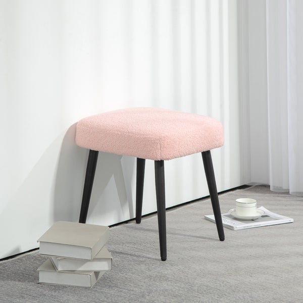 HOMCOM Fußhocker Sitzhocker Quadratischer Schminkhocker Fußstütze mit Kaschmir-Optik, Stahlbeine, für Wohnzimmer, Schlafzimmer, Rosa, 42 x 42 x 47 cm