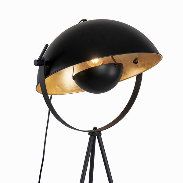 Schwarze Stehlampe mit dreibeinigem Stativ