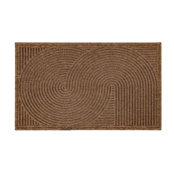 Rechteckige Fußmatte mit geometrischem Muster aus geschwungenen Linien.