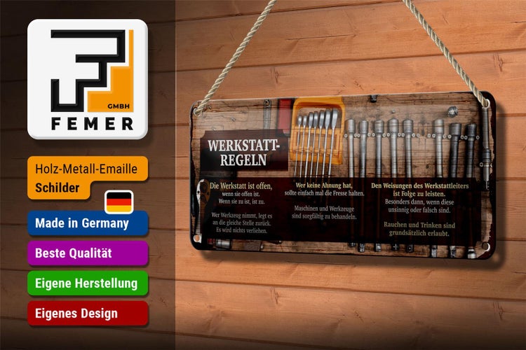 Blechschild Spruch 27x10cm Werkstatt Regeln Rauchen erlaubt