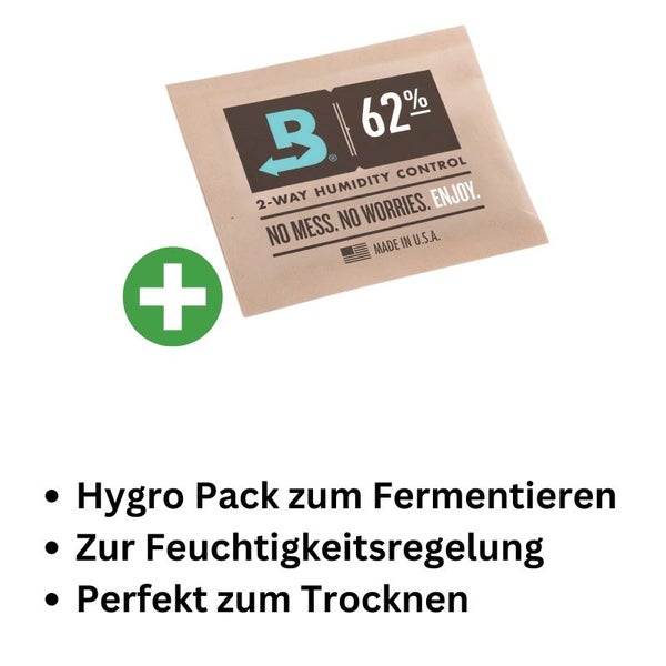 Boveda Hygro Pack 4g – 62% Luftfeuchtigkeit | 2-Wege-Feuchtigkeitskontrolle für Kräuter, Früchte & Dörren | Natürliche Regulierung ohne Chemie
