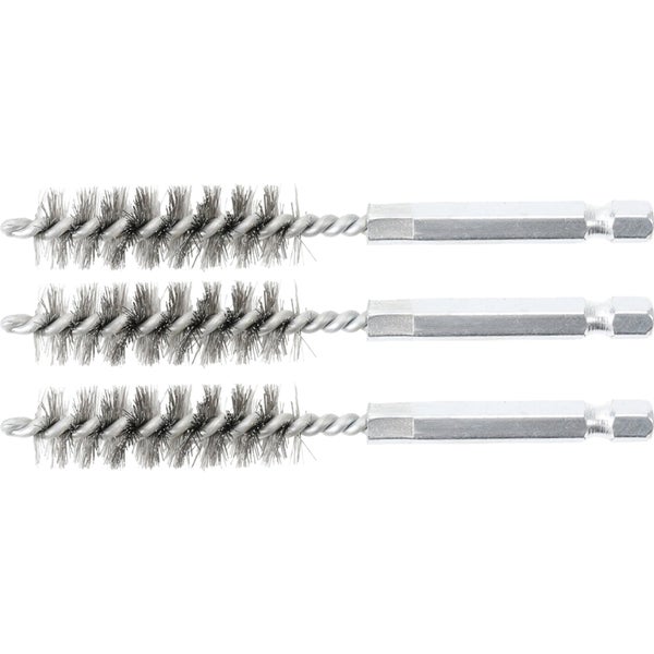 Drahtbürsten-Set mit Sechskantschaft für Bohrmaschinen, drei Stück