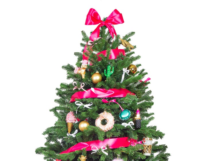Geschmückter künstlicher weihnachtsbaum mit 115 Stk Kugeln HAPPY AND PINK 210 cm mit Metallständer