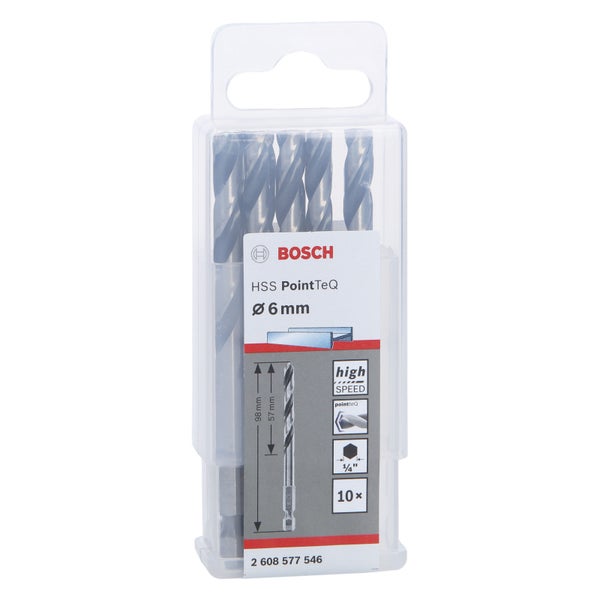 Bosch 10x HSS PointTeQ Hex Sechskantbohrer 6 x 57 x 98 mm - 2608577546