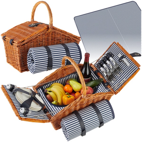 Picknickkorb-Set mit Geschirr, Decke, Speisen und Getränken
