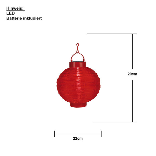 Rote LED-Solarleuchte mit einer Höhe von 20 cm und einer Breite von 22 cm