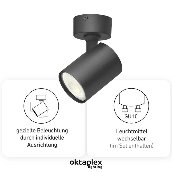 Bora LED Deckenstrahler GU10 2700K 450lm 2,5W schwenkbar 1-flammig schwarz Leuchte Innenbeleuchtung Spotstrahler Wohnraum