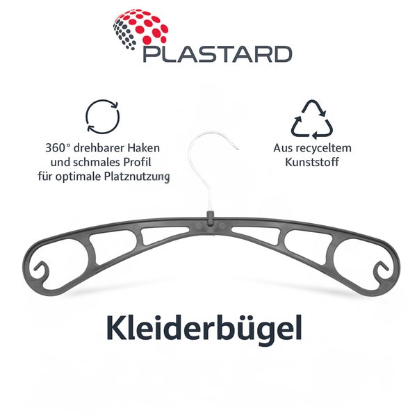 Plastard 50 Stück Kleiderbügel S38 38 cm – Kunststoff – platzsparend, rutschfest, 360° drehbar