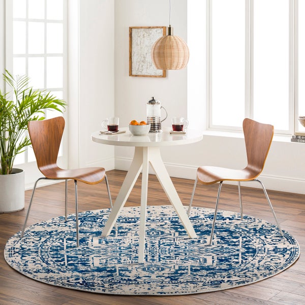 Runder Vintage-Orientalischer Teppich Blau/Weiß Ø 160 cm JULIETTE