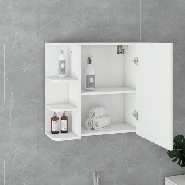 ML-Design Badmöbel-Set 4-teilig Badezimmermöbel Set Badmöbel Komplettset, Spiegelschrank Waschtisch mit Unterschrank Hochschrank Waschmaschinenschrank Badezimmerschrank, Modern Weiß Holz viel Stauraum