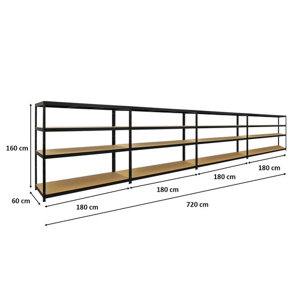 PROREGAL Mega Deal 4x Schwerlastregal Giant Elephant HxBxT 160 x 180 x 60cm Fachlast 200kg Schwarz