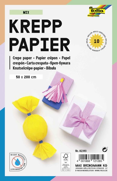 Folia  Krepppapier-Rollen MIX, 50x200cm, 10 Rollen farbig sortiert