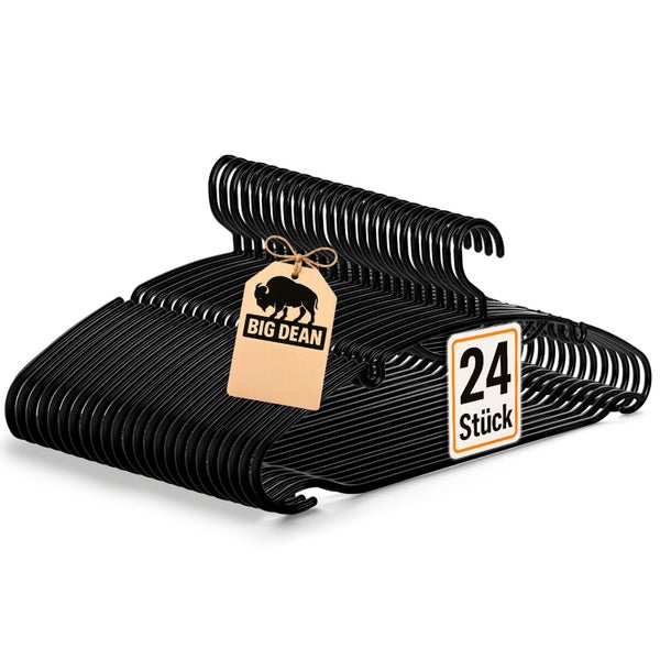Stapel schwarzer Kleiderbügel, 24 Stück, mit Big Dean Logo