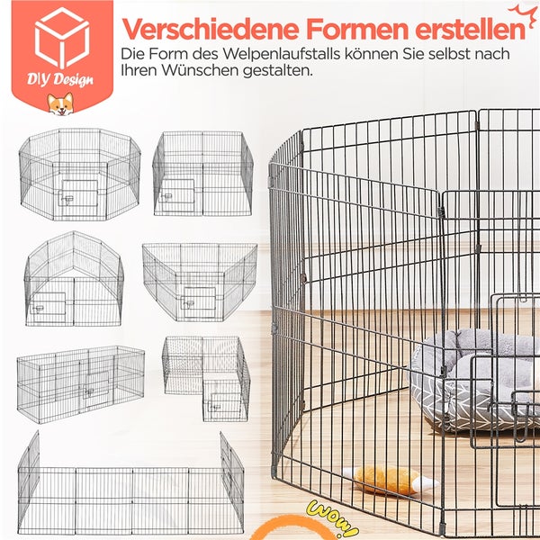 Verschiedene Formen eines Welpenlaufstalls aus Metall