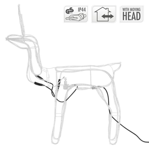 ECD Germany LED Magic animiertes Rentier mit motorgesteuertem hin und her bewegegenden Kopf 85 x 98 cm, Warmweiß, IP44 Außen/Innen, Elch, Weihnachtsbeleuchtung Weihnachtsdeko Weihnachten Lichtschlauch