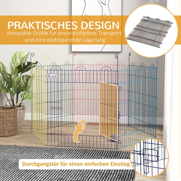 PawHut Welpenauslauf, Ø120 x 60H cm, Metall, Bunt