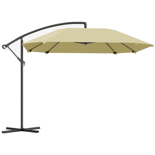Outsunny Ampelschirm Alu Ø 260 cm Sonnenschirm, wasserdicht Kurbelschirm mit Ständer, Kurbel, Windsicherung, neigbar Marktschirm kippbar Gartenschirm Sonnenschutz für Balkon Garten Terrasse Beige