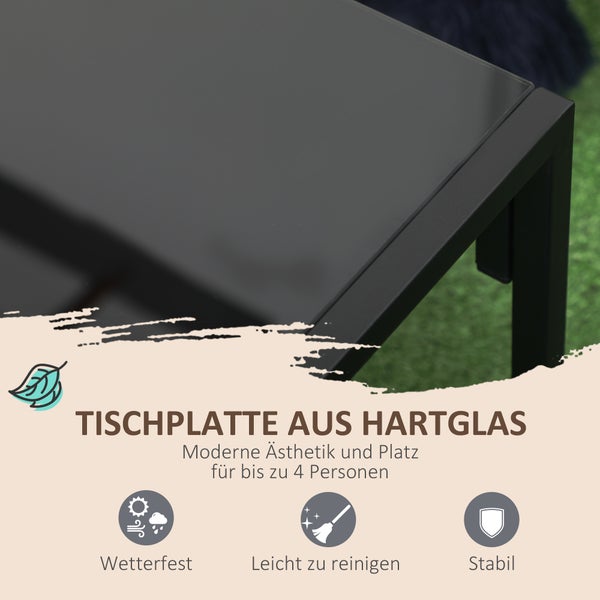 Outsunny Gartenmöbel Set 4 Personen Stahl wetterfest Balkonmöbel-Set mit 2er Sofa, Sessel Glastisch Sitzkissen Outdoor Sitzgruppe Terrassenmöbel Gartengarnitur für Garten Terrasse Balkon Grau+Schwarz