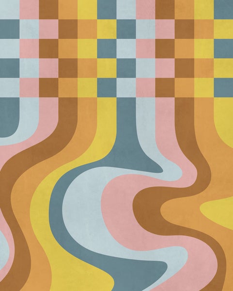 Grafisches Muster mit Schachbrett und Wellenformen