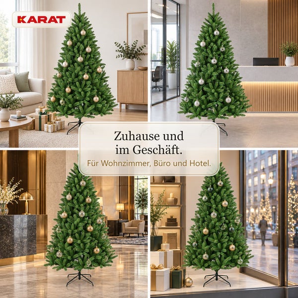 Künstlicher Weihnachtsbaum von Karat für Wohnzimmer, Büro und Hotel mit Kugeln geschmückt.