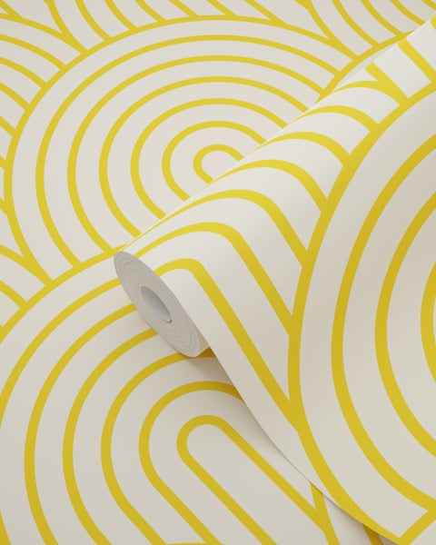 Tapetenrolle mit gelbem Halbkreismuster
