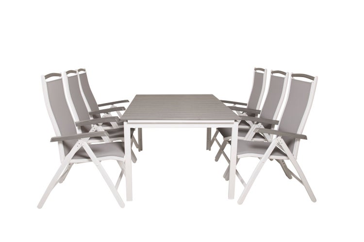 Levels Gartenset Tisch 100x160/240cm und 6 Stühle 5pos Albany weiß, grau. 100 X 160 X 75 cm