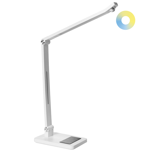 Weiße LED Tischleuchte mit verstellbarem Arm und Touch-Bedienfeld