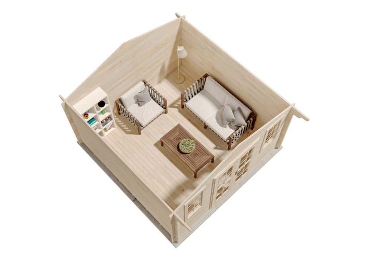 Grundrisszeichnung eines Gartenhauses mit den Maßen 400 x 400 cm und einer Fläche von 13,8 m²