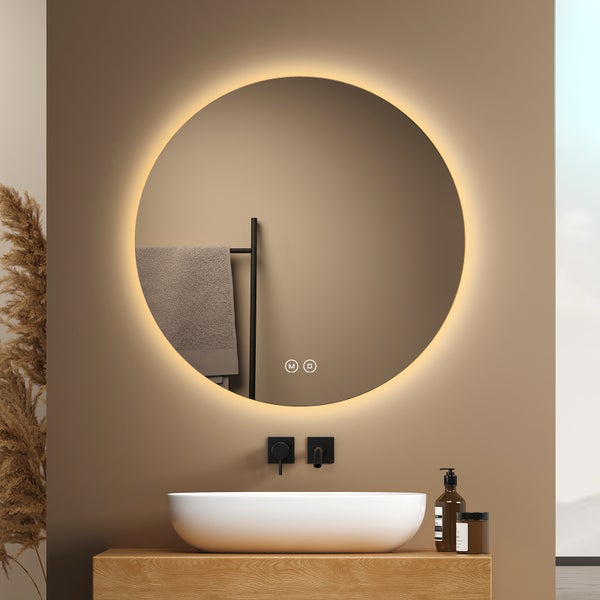 EMKE Badspiegel mit Beleuchtung LED-Spiegel mit Touchschalter ф60cm,  rund, 3 dimmbare Lichtfarben
