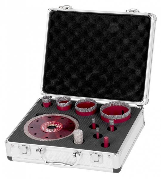 PROREGAL Diamant Bohrkronenaufsatz-Set Premium Crystal 6 - 8 - 10 - 20 - 35 - 50 - 68 mm Inkl. Adapter Diamantscheibe Winkelschleifer Flex M14