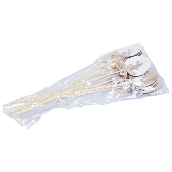 Verpackung mit Holz Ostersteckern mit Hasenmotiv und Schleife