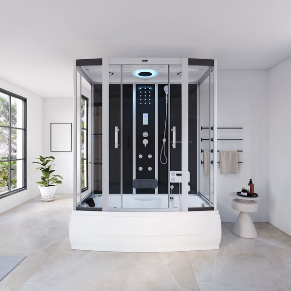 Home Deluxe - Dampfdusche DIAMOND BIG - Schwarz, Maße: 190 x 100 x 220 cm - inkl. Radio, Regendusche und komplettem Zubehör I Dampfsauna, Badewanne, Whirlpool, Dusche