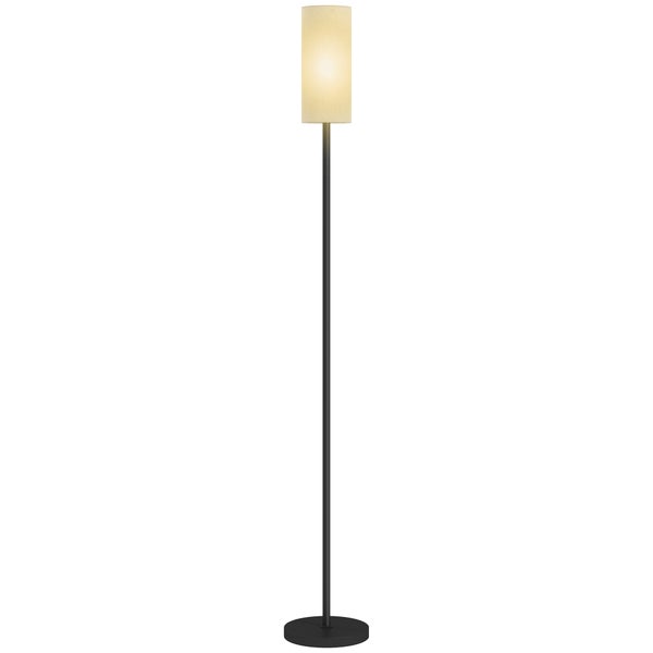 Stehlampe mit Stoffschirm und schlankem, dunklem Gestell