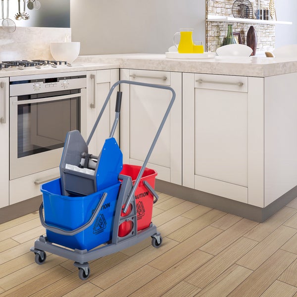 HOMCOM Putzwagen, 73 × 45 × 92 cm, Metall, PP, Blau+Rot