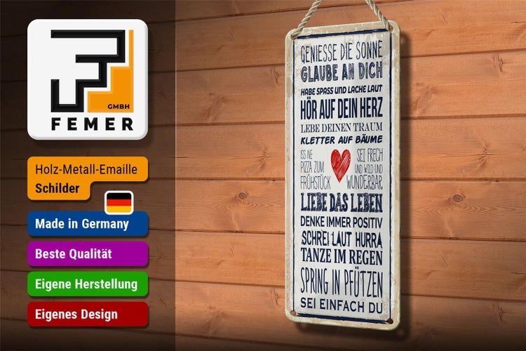Blechschild Spruch 10x27 cm genieße die Sonne Dekoration