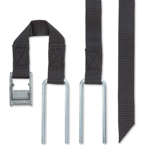 Spanngurt mit Klemmschloss, ANERA Logo und zwei U-förmigen Bodenankern aus Metall.