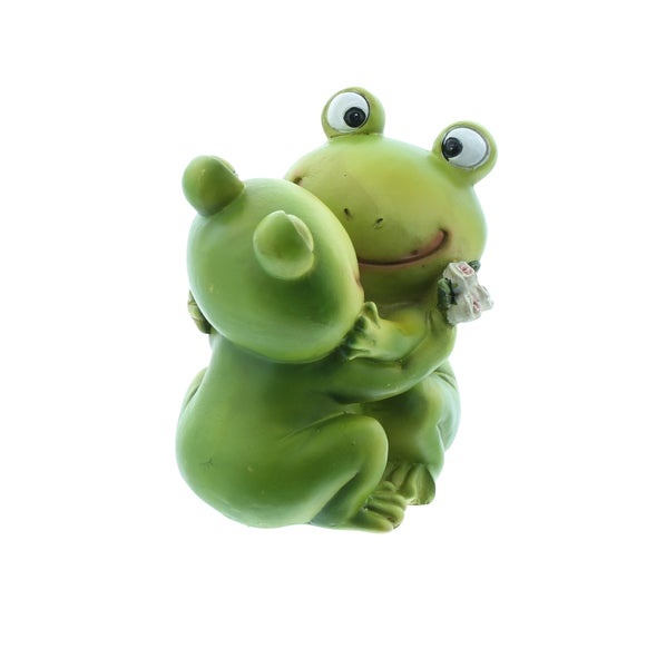 Dekorative Froschfigur, zwei Frösche umarmen sich und halten Rosen