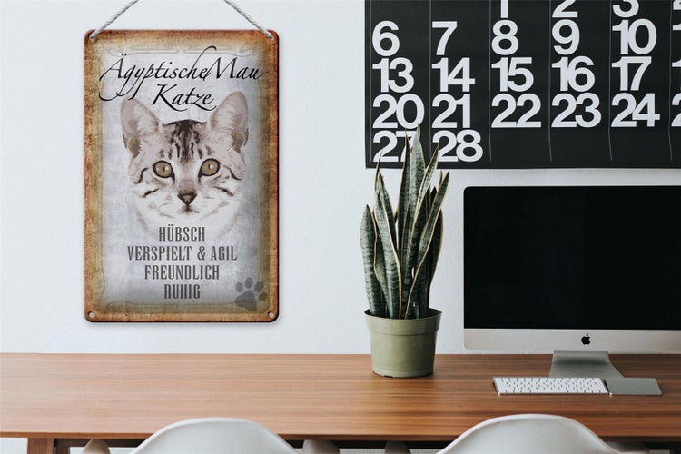 Blechschild Spruch 20x30cm Ägyptische Mau Katze Schild