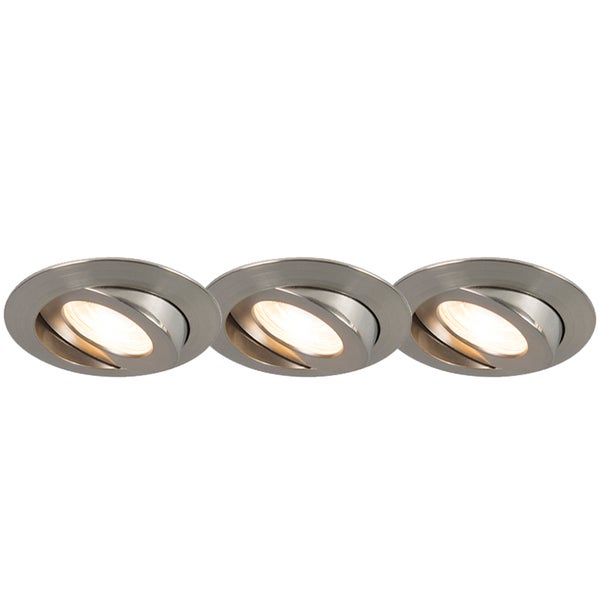 Dreier-Set schwenkbare Einbaustrahler aus Metall in Edelstahloptik.