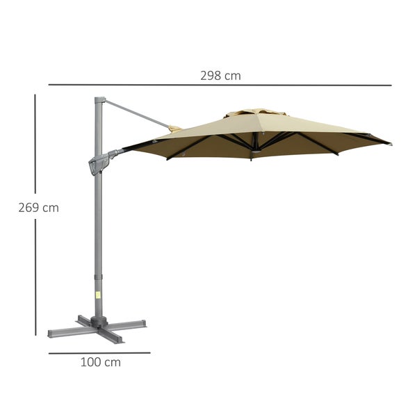 Outsunny Sonnenschirm, mit Kurbelvorrichtung Sonnenschutz, verstellbar, Ø298 cm, Alu, Khaki