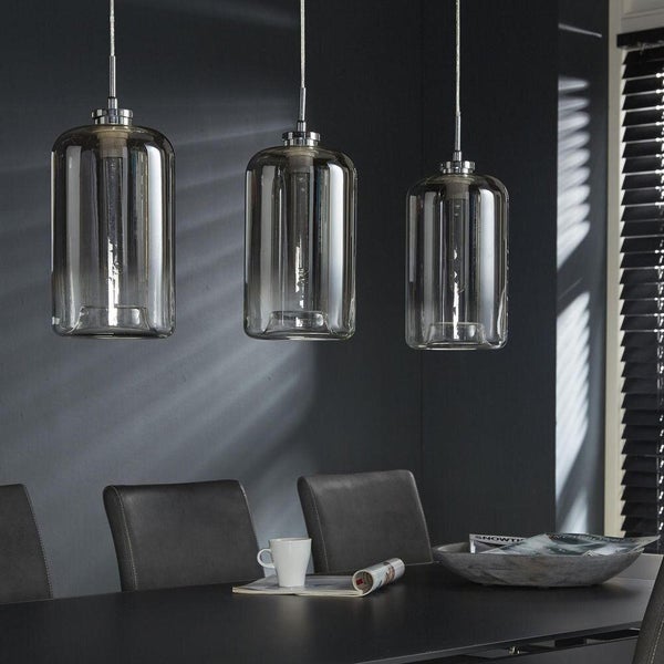 famlights | Pendelleuchte Willi aus Metall und Glas in Chrom 3xE27