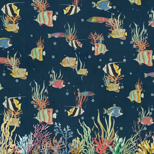 Tapete mit tropischen Fischen und Korallenriffmuster