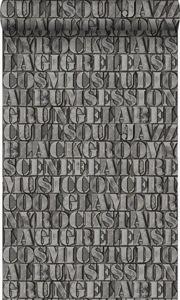 Origin Wallcoverings Tapete alte eiserne Druckbuchstaben Dunkelgrau - 53 cm x 10.05 m - 347591